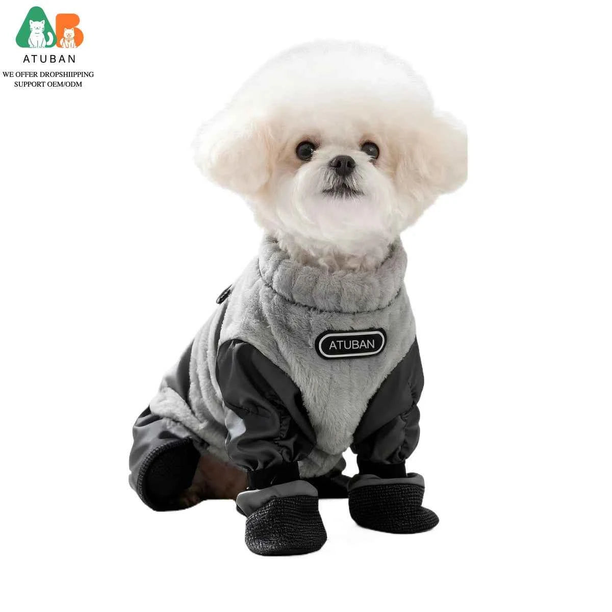 ATUBAN Dog Coat Warm Fleece Dog Jacket,Windproof Dogs Winter Coat with Harness Built in,Reflective Turtleneck Dogs Snowsuit
