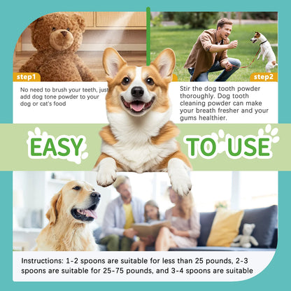 Mint Herbal Pet Teeth Powder - Anti-Tartar Formula for Dogs & Cats, Freshens Breath & Promotes Oral Health Naturally.