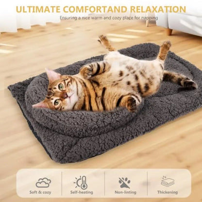 Self Warming Cat Bed Mat with U-Shaped Pillow - 24x18 Soft Thickened Thermal Cat Bed Machine Washable Heat Retention Pad for In