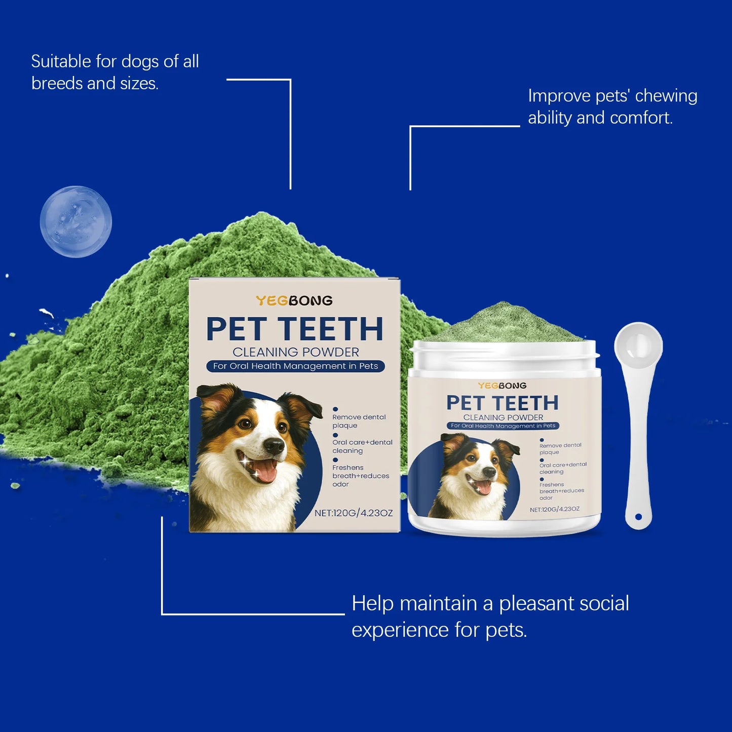 Yegbong 120g Dog Teeth Cleaning Powder for Dogs, Gentle Teeth Cleaning for Dogs to Improve Oral Odor and Freshen Breath