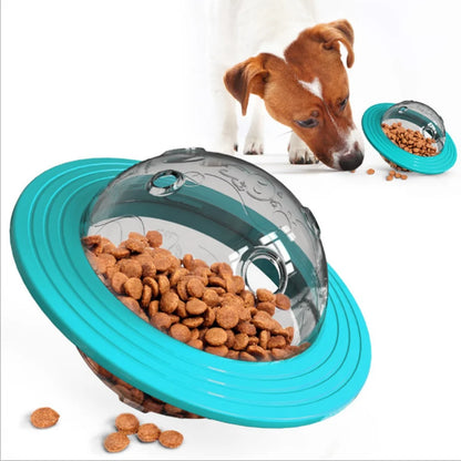 Chew Proof Flying Saucer Dog Toy - Unbreakable UFO Treat Dispenser Wobble Ball Food Feeder for Powerful Chewers