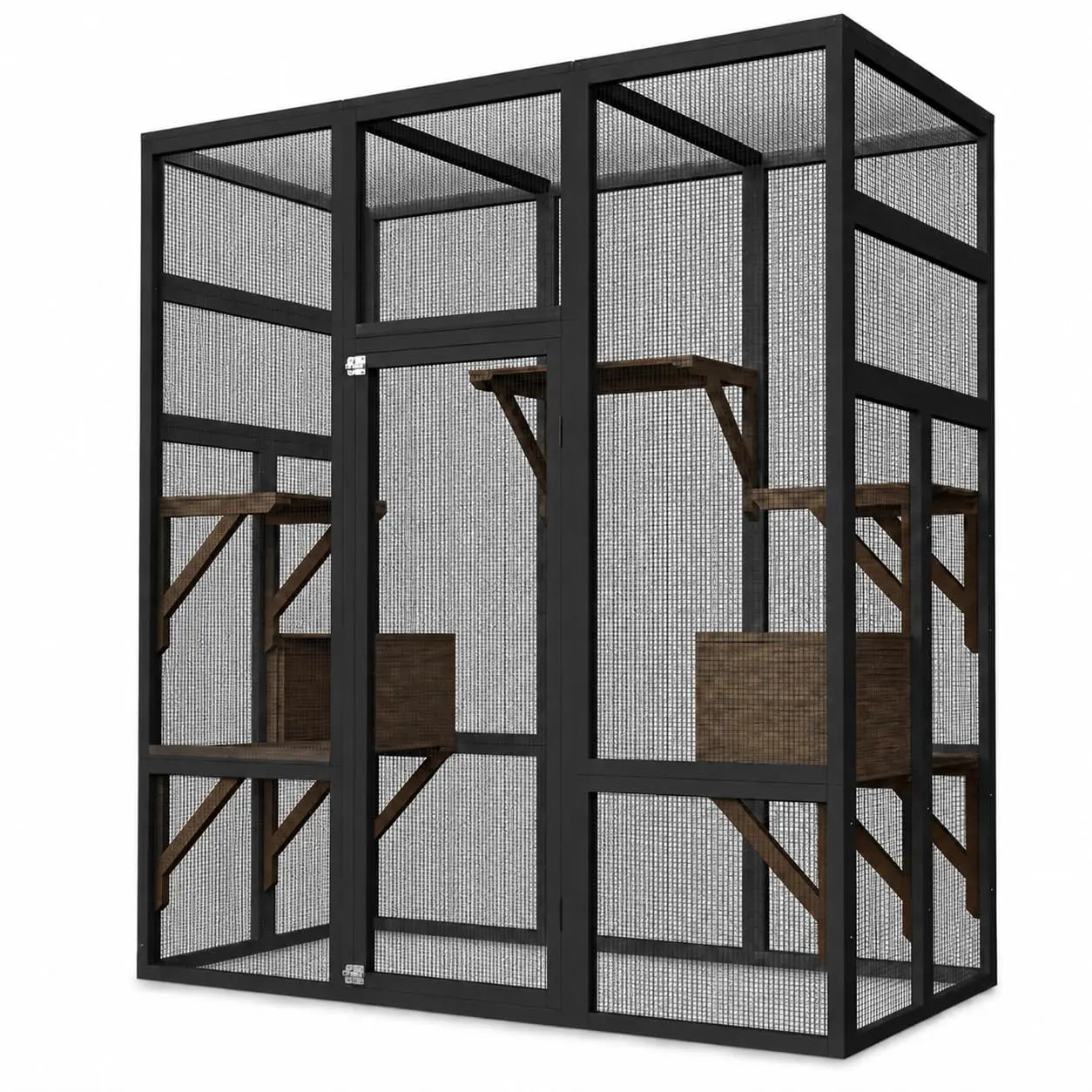 70in Outdoor Catio Cat Enclosure, Large Wooden Cat House With Waterproof UV Roof, 5 Platforms 2 Rest Boxes For Patio Backyard Cats