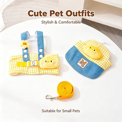 IP Themed Dog and Cat Harness Leash Set with Matching Hat Breathable Mesh No-Pull Vest for Small Dogs Outdoor Walking