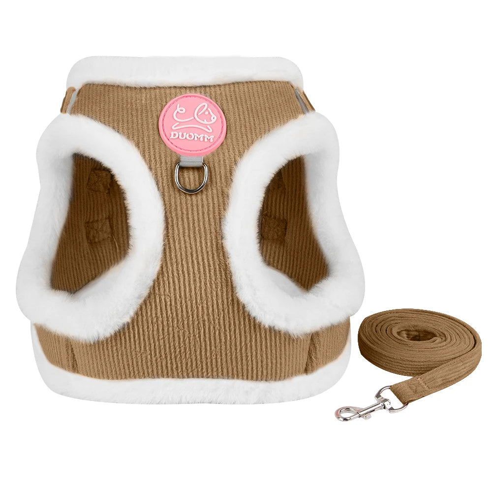 Winter Cat Dog Harness and Leash Comfortable Plush Pet Vest Harness for Small Dogs Cats Outdoor Walking Lead Chihuahua Collar