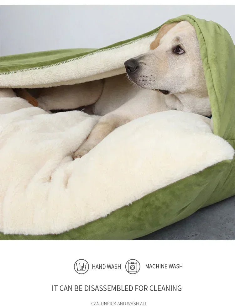 Bite-Resistant Washable Pet Bed - Winter Warm Removable Plush Cushion Large Dog Kennel Sofa Mat & Cat Sleeping Bag for Pets