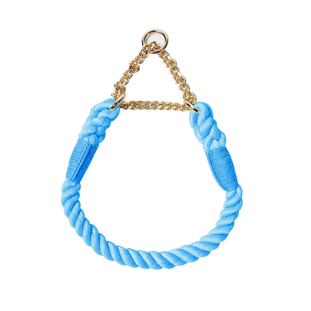 Dog Collar P Chain Comfortable Cotton Dog Collars Adjustable Braided Cotton Multi-Color Rope Collar with Durable Metal Dog Chain