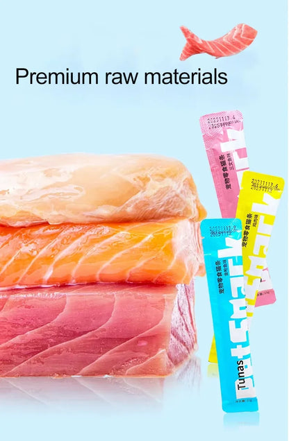 10Piece/2Pack Pet Snacks Cat Strips Young Cat Wet Food Pack Nutrition Chicken Cod Salmon Formula Mixed Flavor Cat Liquid Snacks