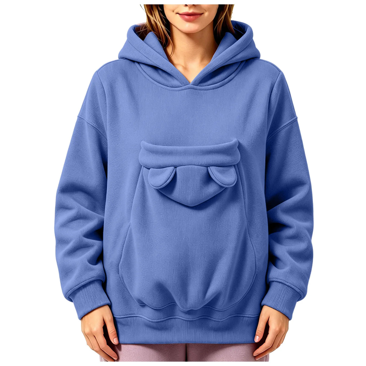 Kangaroo Pocket Cat Dog Hoodies For Women Autumn Winter Warm Outwear Sweatshirt Comfortable Street Style Trendy Fashion Tops