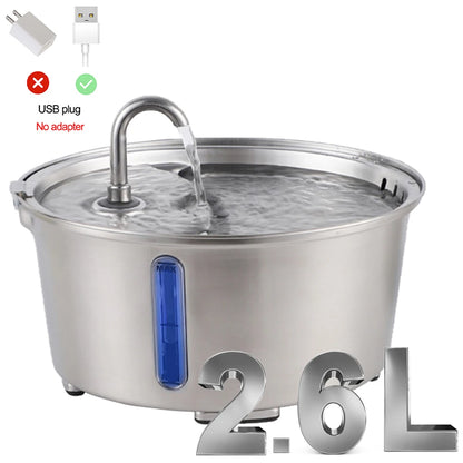 2.6L/87.9oz Stainless Steel Cat Water Fountain Automatic Cat Drinker Drinking Fountain For Cats Dogs Pet Water Dispenser