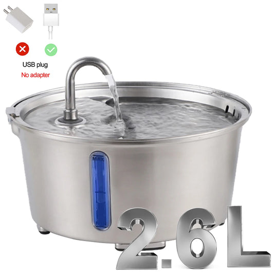 2.6L/87.9oz Stainless Steel Cat Water Fountain Automatic Cat Drinker Drinking Fountain For Cats Dogs Pet Water Dispenser