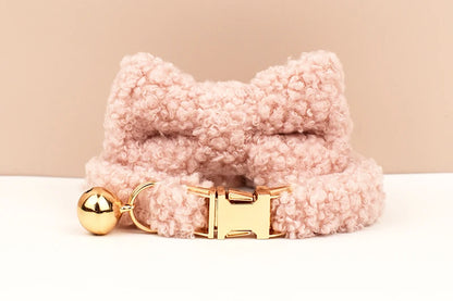 Autumn and winter Teddy fur cat collar bell accessories Kitten neck accessories can be customized laser lettering