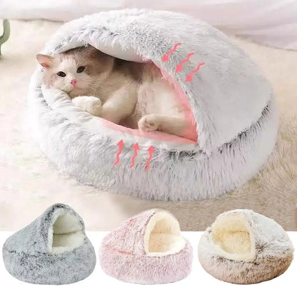 Snooze Cat Bed Round Plush Fluffy Hooded Cozy Cat Bed Cave for Indoor Donut Self Warming Small Dog Bed Anti-anxiety Puppy Kennel