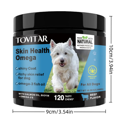 Dog Skin Care Health Omega Chewable Tablets -A dog Omega supplement rich in Omega 3/6/9, fish oil, and DHA-120 Beef Chewable