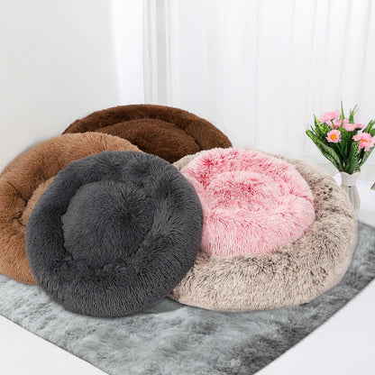 40-120cm Round Long Plush Dog Kennel Winter Warm Pet Sleeping Bed Dog House Dogs Cat Kennel Cushion Soft Sofa Pets Accessories