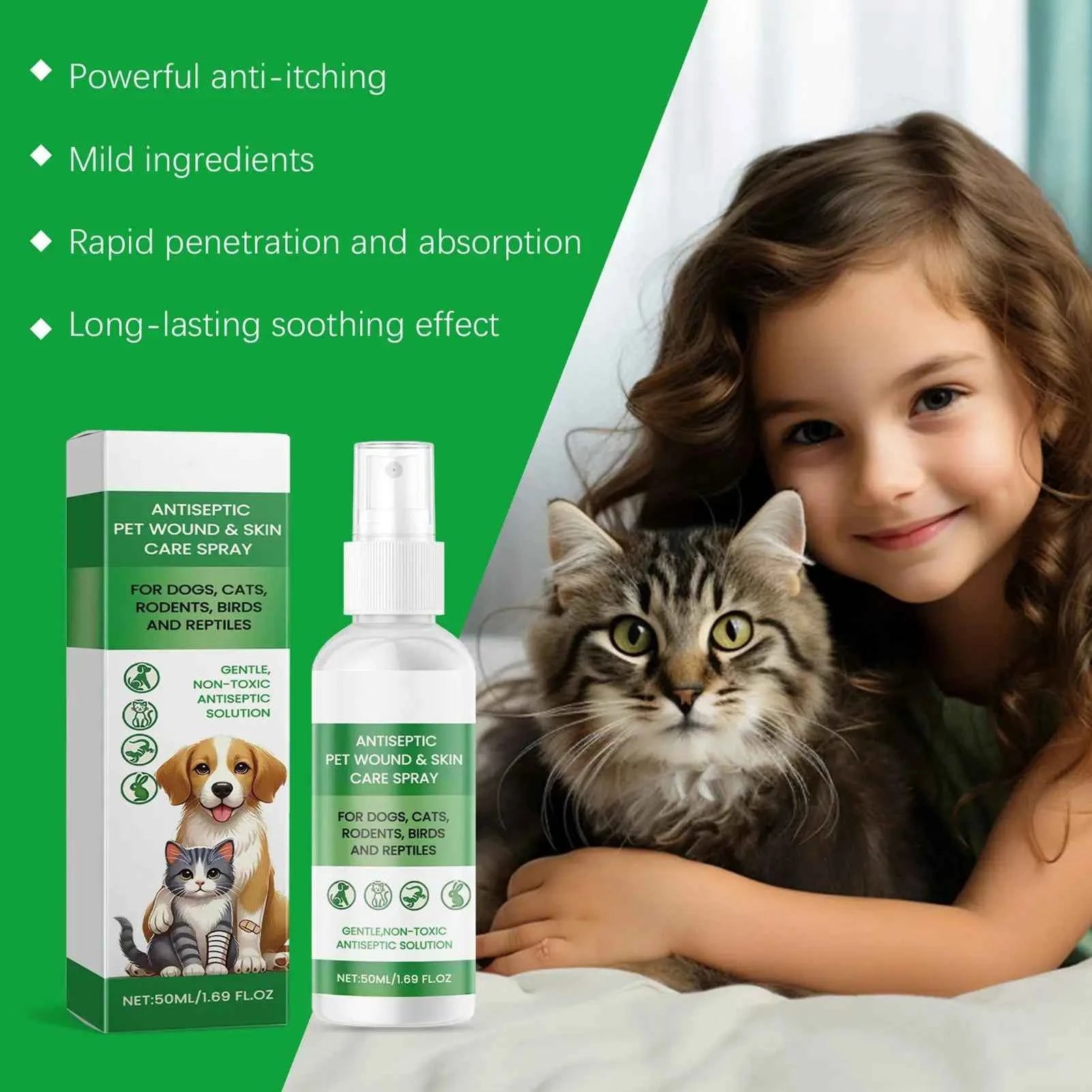Dog Skin Soothing Spray 50ml Anti Itch Relief Pet Hot Spot Wound Care Moisturizer Cat Puppy Coat Healing Quick Absorb Liquid