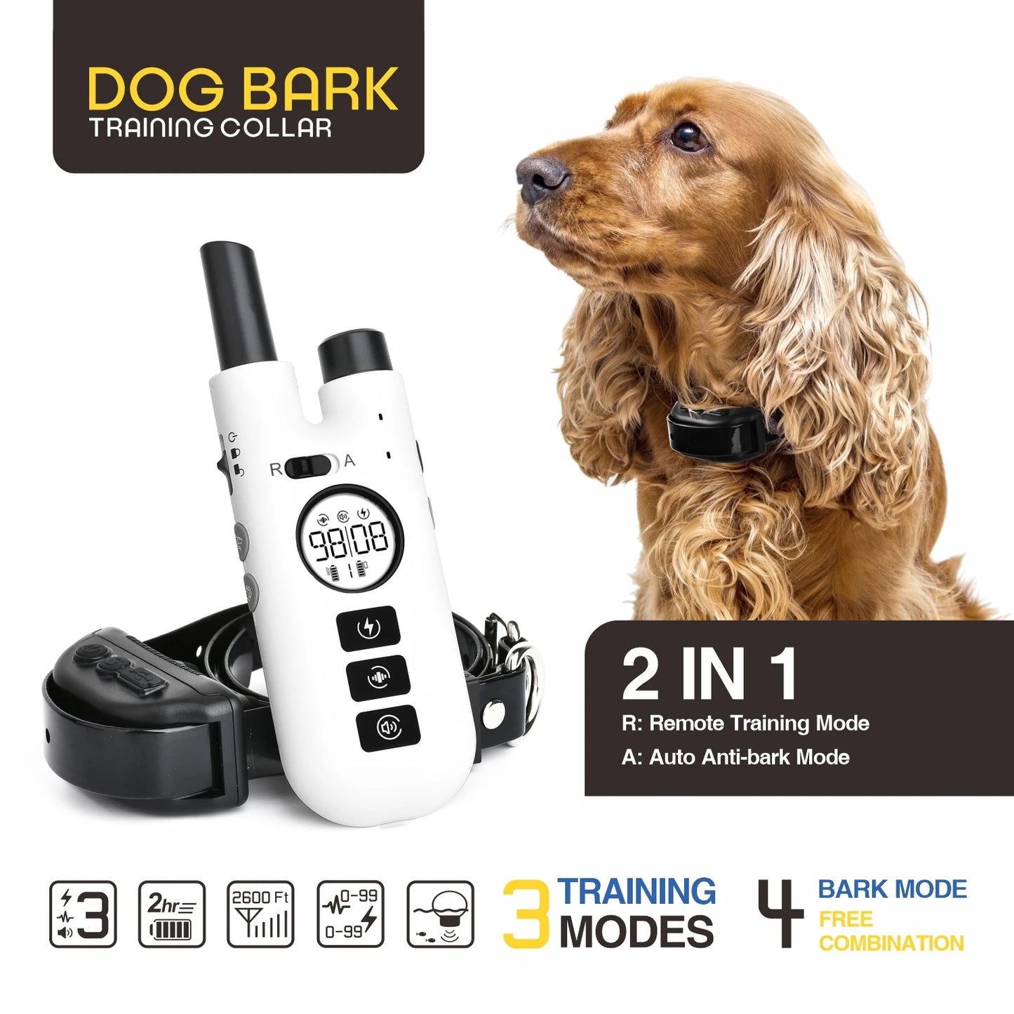 Dog Training Bark Collar 2 in 1 No Bark Control Collar 800M Rechargeable Dog Electric Collar Remote Waterproof Dog Pet Product