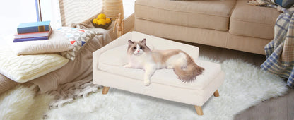 Luxury Elevated Dog Sofa Bed with Backrest Plush Cushion Wooden Legs Raised Dog Bed Lounger Chair for Small Medium Dog Cat Chair