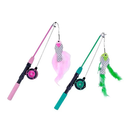 1Pc Telescopic Cat Fishing Rod Toy with Fish & Feathers, Interactive Funny Teaser Wand for Kitten Play