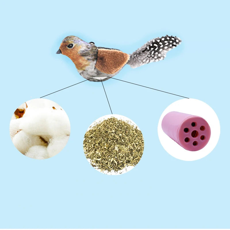 Hot lifelike Bird Vivid Cat Toys Pet Catnip Simulation Molding Cat Teaser with Feather Soft Plush Fabric Toys for Kitten