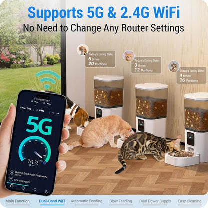 Smart WiFi Pet Feeder with Slow Feed, 7L Capacity, App Control & Alexa Compatible for Cats and Dogs