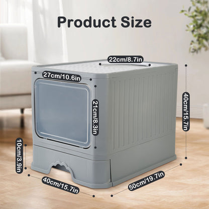 Extra-Large Cat Litter Box With Easy-Clean Drawer And Scoop - Spacious, Durable Polypropylene Rectangular Kitty Toilet