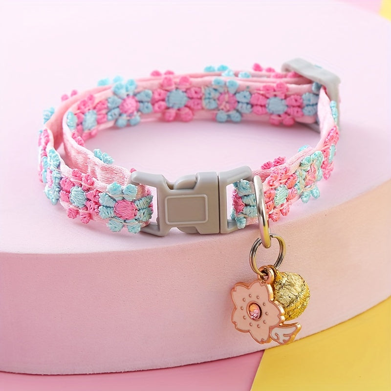Adjustable Lace Floral Pet Collar with Charm - Polyester, Perfect for Small Cats & Dogs