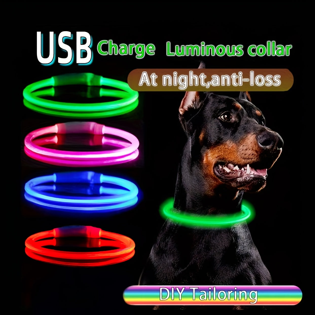 LED Light Collar | Luminous Anti-Lost Dog Collar, USB Rechargeable, ABS Material, Lithium Polymer Battery