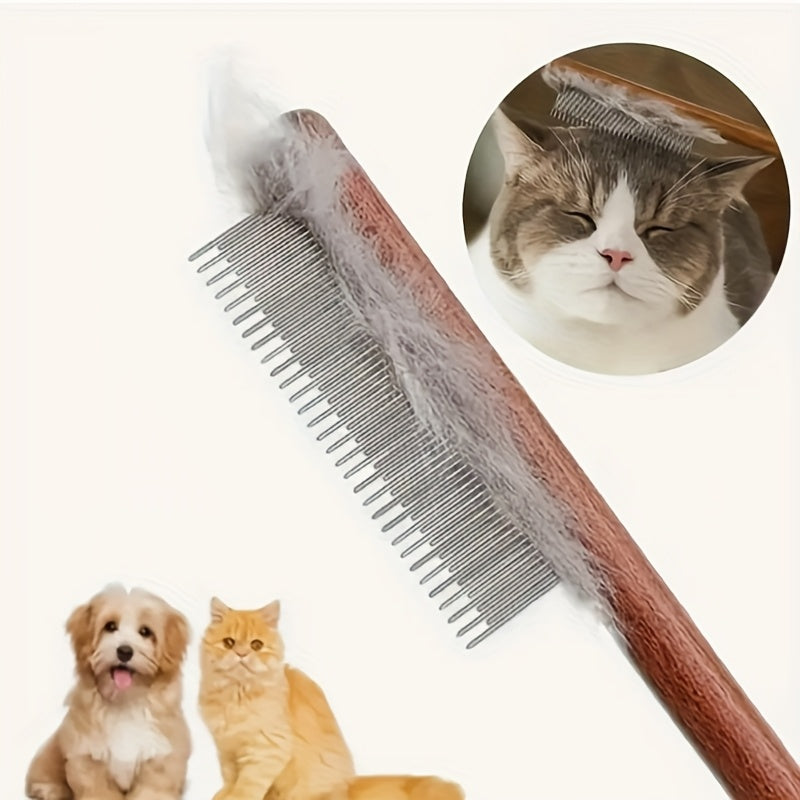 Comfortable wooden handle comb for cats and dogs - stainless steel teeth, suitable for long and short hair, pet beauty tools, stainless steel combs, wooden handle beauty tools