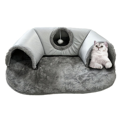 3-in-1 Non-Slip Cozy Cat Tunnel Bed - Play Mat & Warm Nest for Small to Medium Cats, Rabbits & Hamsters