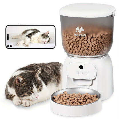 Automatic Pet Feeder with HD Camera And Wifi, Designed for Cats And Dogs, Featuring a Stainless Steel Bowl, 10-Second Voice Recorder, And Remote Control Via Android And Ios App, Weighing 135.27 Ounces, Without Battery