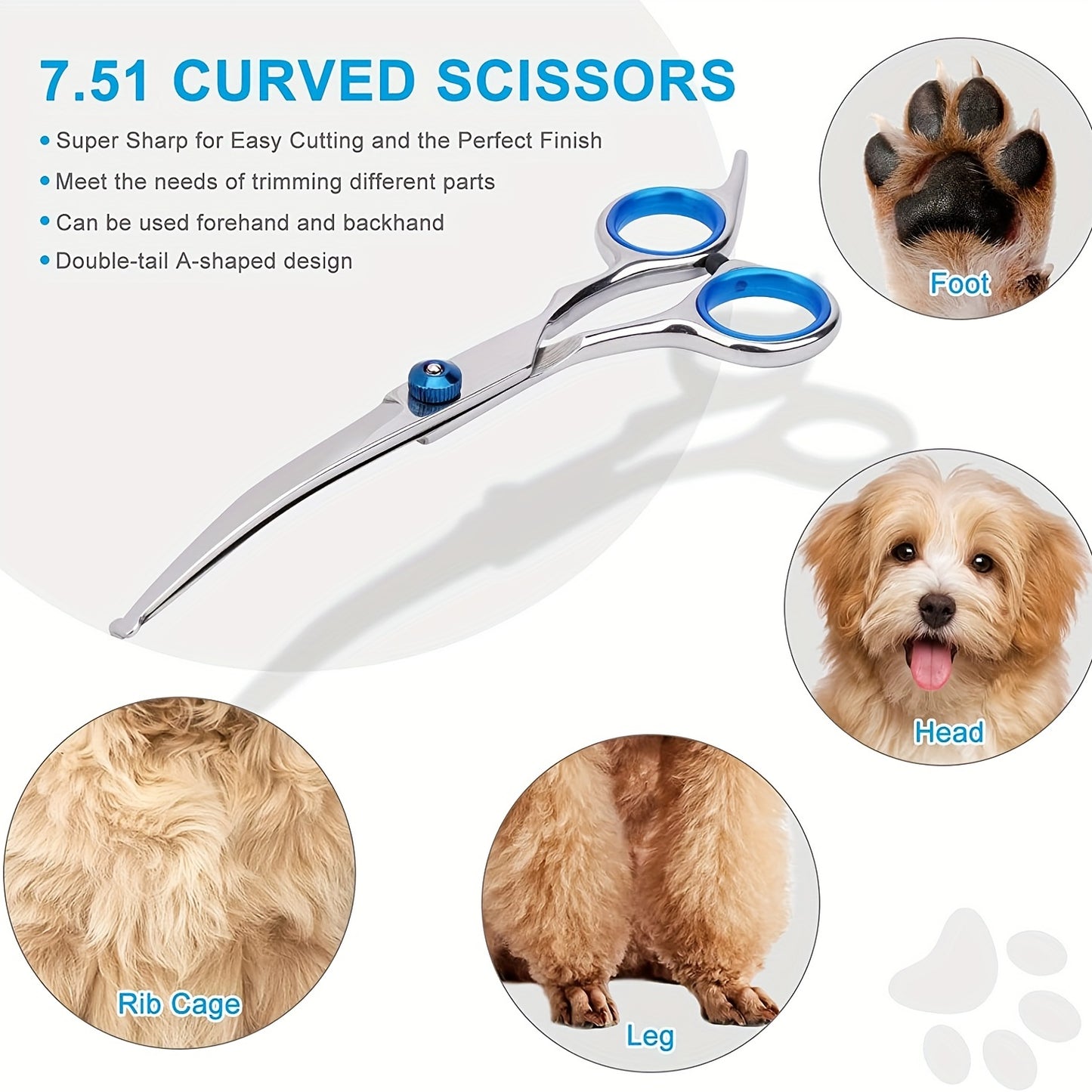 Pet Grooming Scissors Set With Safety Round Tip, Dog Cat Grooming Scissors, Stainless Steel Dog Cat Grooming Shears (Curved Scissor)