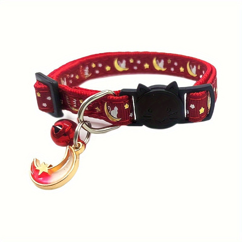 Luminous Cat Collar, Moon And Star Print Cat Collar, Adjustable Cat Collar, Safety Cat Collar