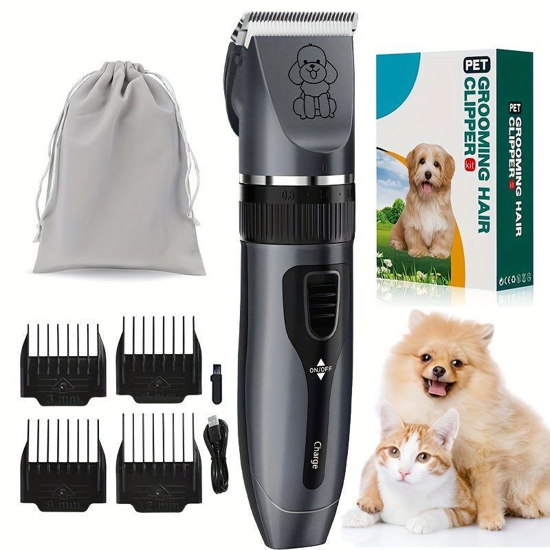 Professional USB- Electric Dog & Grooming Kit with Thick Ceramic Clippers, Brush & Measuring Tool - Low-Voltage Pet Hair Trimmer Suitable for &, for Dogs, Cats, Puppies, Kittens