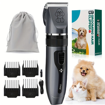 Professional USB- Electric Dog & Grooming Kit with Thick Ceramic Clippers, Brush & Measuring Tool - Low-Voltage Pet Hair Trimmer Suitable for &, for Dogs, Cats, Puppies, Kittens