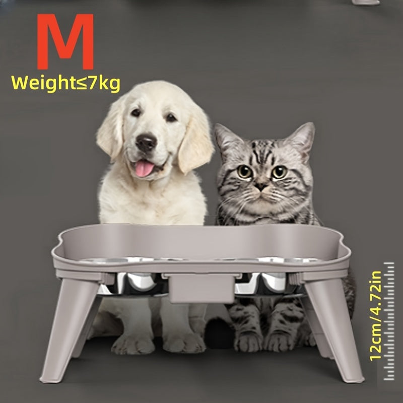 Elevated Pet Feeder with 2 Stainless Steel Bowls - Neck-Friendly, Detachable Design for Easy Cleaning - Ideal for Dogs & Cats