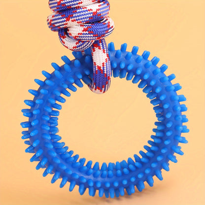 1pc Durable Thorn Circle Dog Rope Toy with Secure Handle - Interactive Teeth Cleaning & Grinding Chewing Toy for Aggressive Chewers - Enhances Pet Dental Health & Playtime Bonding