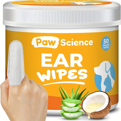 Dog Ear Cleaner Wipes, Cleaning Soothing and Deodorizing Itchy Ears, Pet Ear Relief Solution, Finger Wipes for Dogs, Coconut Scent