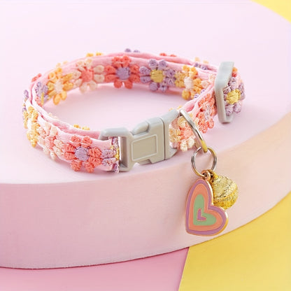 Adjustable Lace Floral Pet Collar with Charm - Polyester, Perfect for Small Cats & Dogs