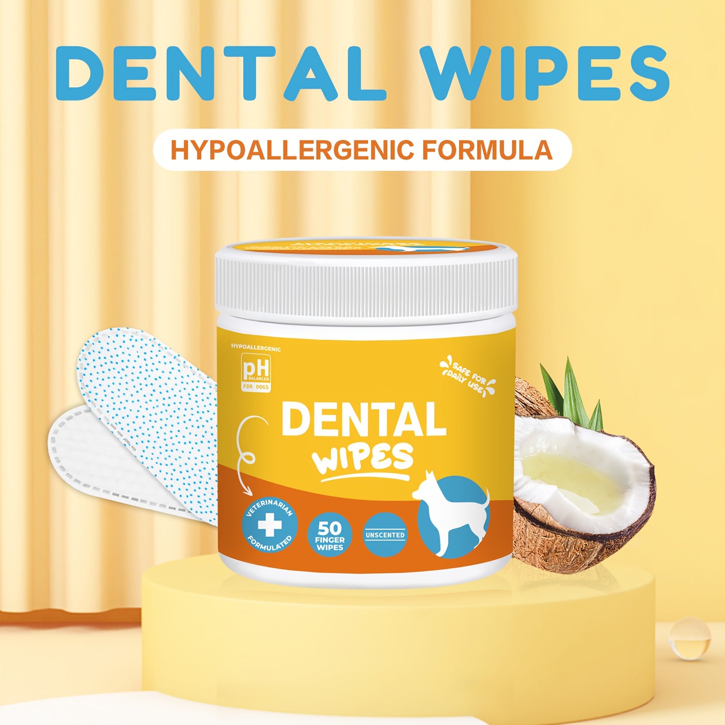 Dog Ear Cleaner Wipes, Cleaning Soothing and Deodorizing Itchy Ears, Pet Ear Relief Solution, Finger Wipes for Dogs, Coconut Scent