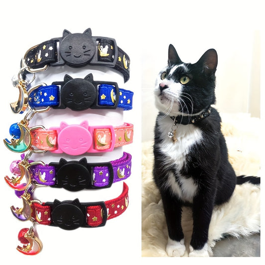 Luminous Cat Collar, Moon And Star Print Cat Collar, Adjustable Cat Collar, Safety Cat Collar