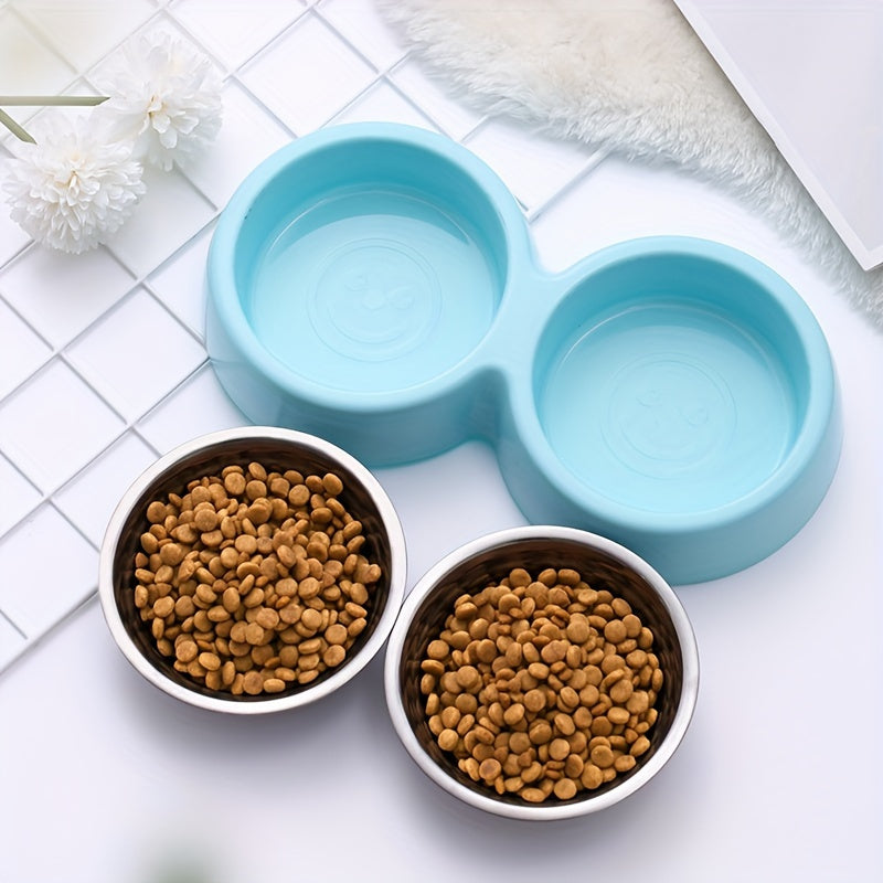 Double Non-Slip Stainless Steel Pet Bowls with Durable Plastic Base for Cats and Dogs, Candy-Colored Feeding Dishes