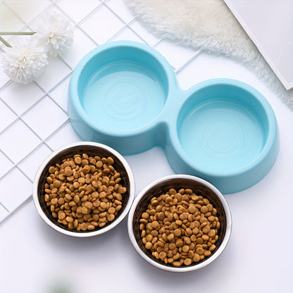 Double Non-Slip Stainless Steel Pet Bowls with Durable Plastic Base for Cats and Dogs, Candy-Colored Feeding Dishes