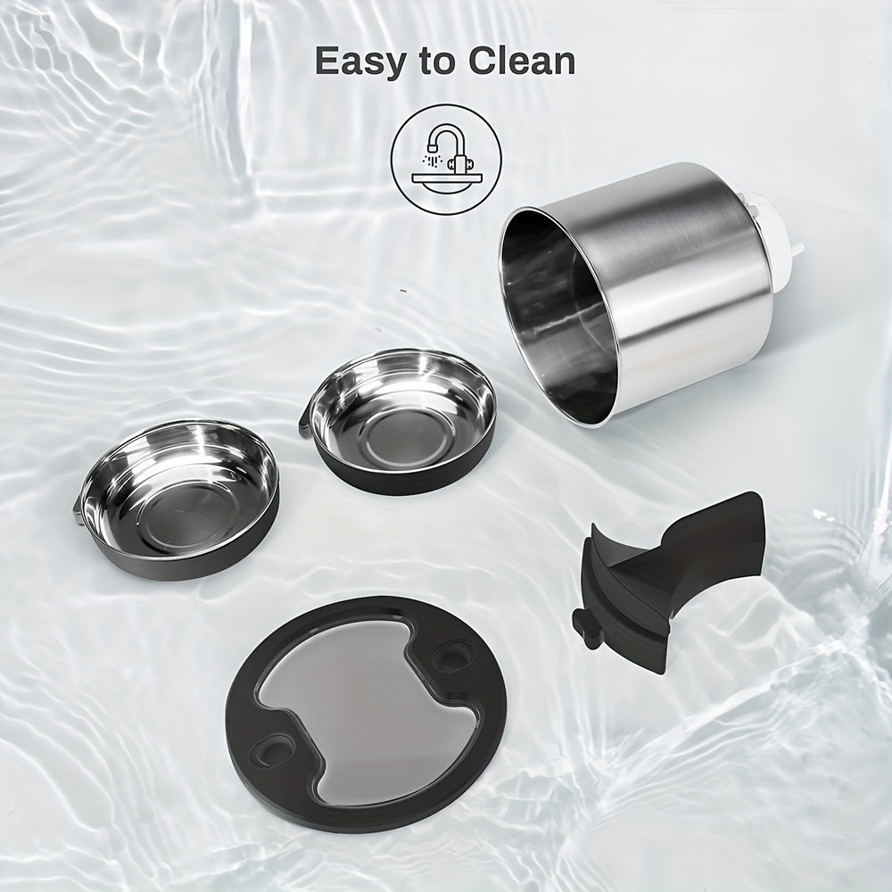 1pc Automatic Pet Feeder for Cats and Small to Medium Dogs, 4.5L Stainless Steel Dispenser with Dual Power, 6-Button Control, Includes 2 Bowls, Voice Record Feature, for Travel & Home Use - No Battery Included