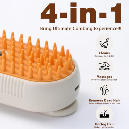 4 in 1 Cat Steam Brush for Shedding, Rechargeable Cat Brush with Steam, Anti-Static Steam Pet Brushes, Massage, Cleaning, Shedding & Combing All In One!