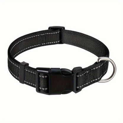 1pc Reflective Striped Dog Collar Escape Proof Nylon Dog Collar With Quick Release Buckle For Small Medium Large Sized Dogs Christmas Gift