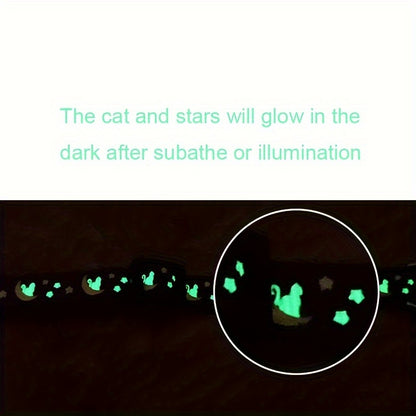 Luminous Cat Collar, Moon And Star Print Cat Collar, Adjustable Cat Collar, Safety Cat Collar