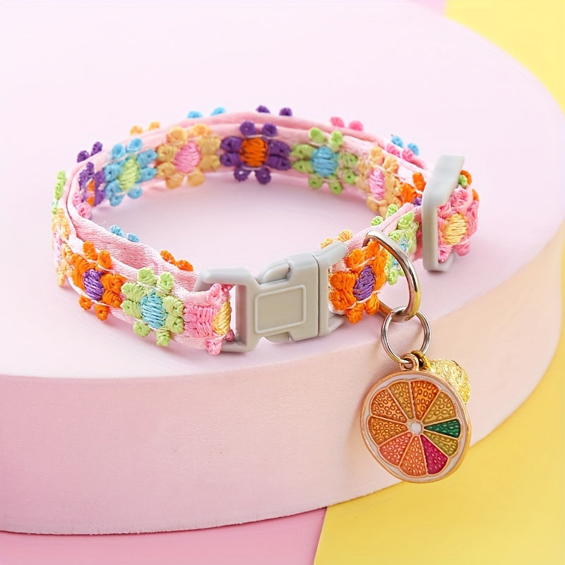 Adjustable Lace Floral Pet Collar with Charm - Polyester, Perfect for Small Cats & Dogs