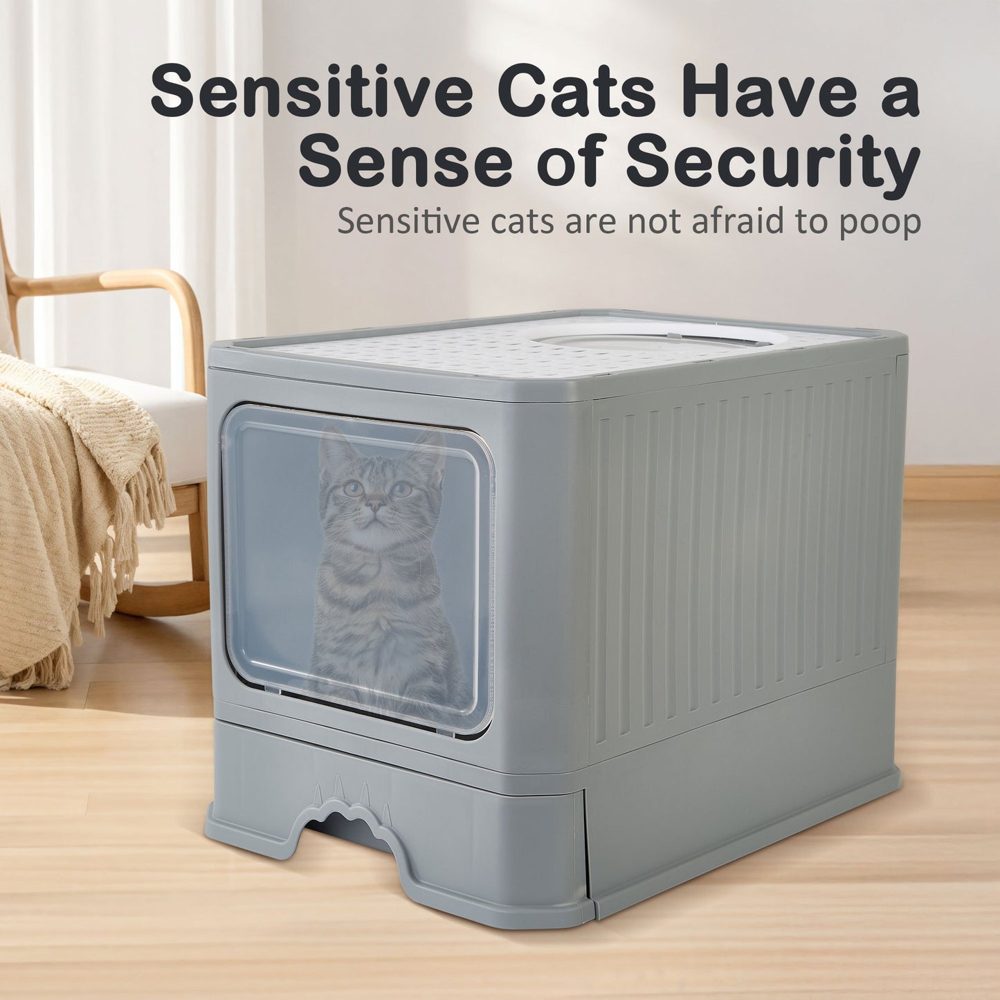 Extra-Large Cat Litter Box With Easy-Clean Drawer And Scoop - Spacious, Durable Polypropylene Rectangular Kitty Toilet