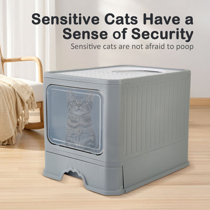 Extra-Large Cat Litter Box With Easy-Clean Drawer And Scoop - Spacious, Durable Polypropylene Rectangular Kitty Toilet