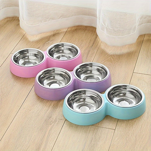 Double Non-Slip Stainless Steel Pet Bowls with Durable Plastic Base for Cats and Dogs, Candy-Colored Feeding Dishes